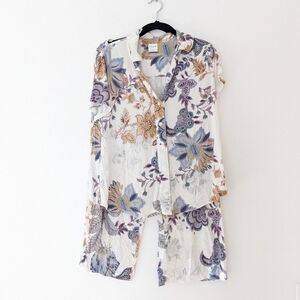 Soma White and Purple Floral Pajama Set.